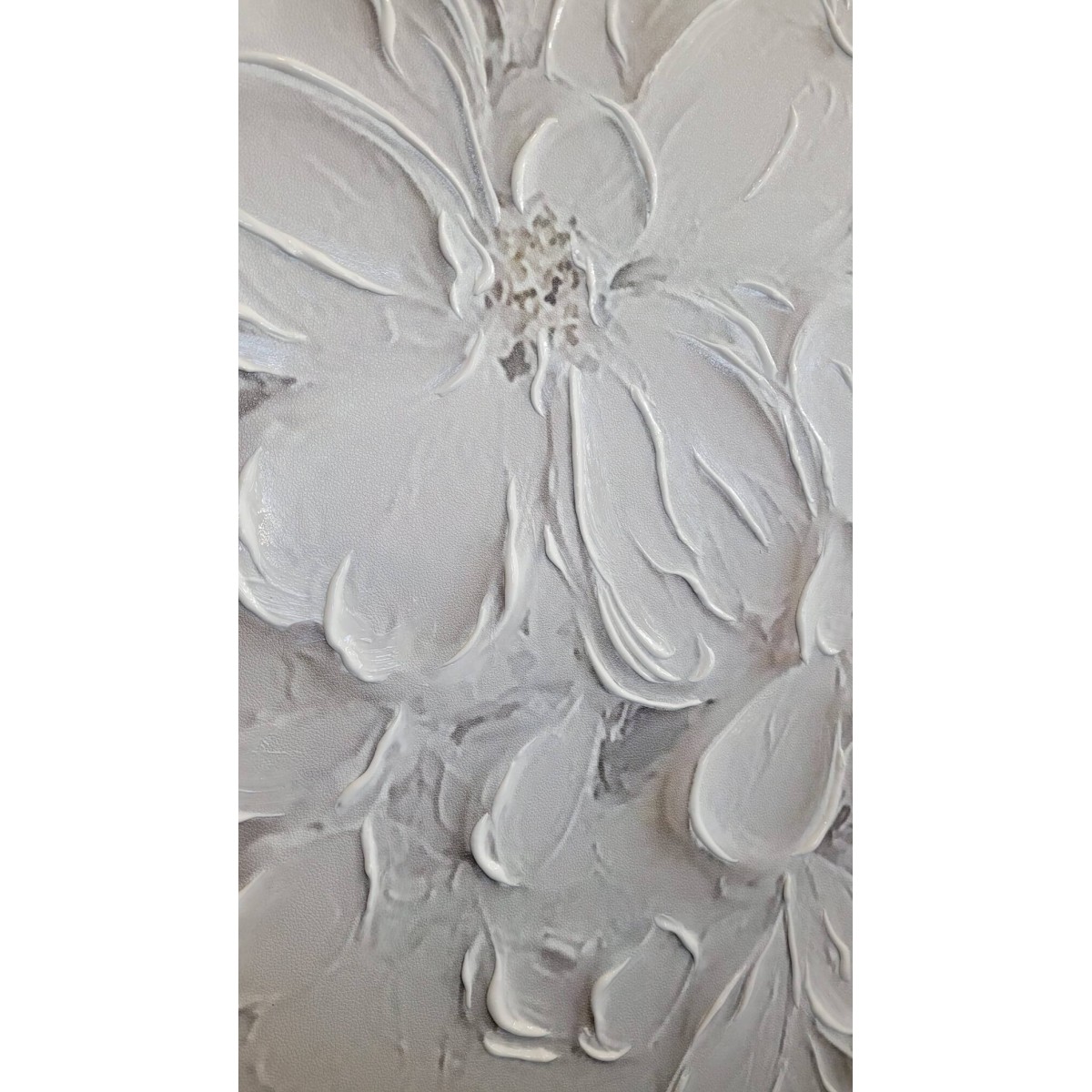 Embossed White Flowers 3d Heavy Textured Partial Oil Painting