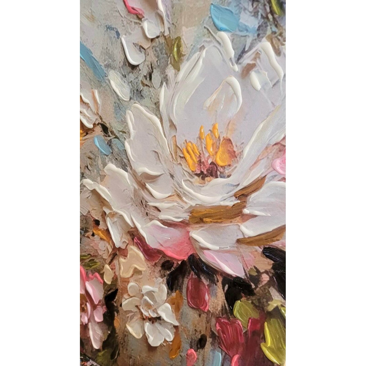 Flowers with Colorful Leaves III 3d Heavy Textured Partial Oil Painting