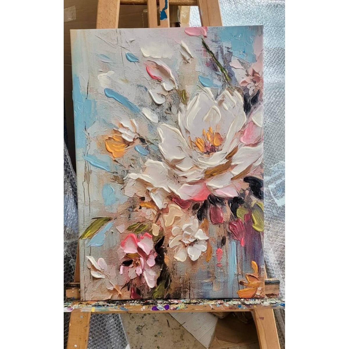 Flowers with Colorful Leaves III 3d Heavy Textured Partial Oil Painting