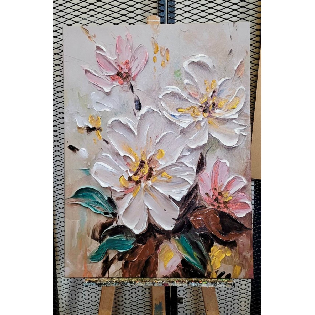 Flowers with Colorful Leaves II 3d Heavy Textured Partial Oil Painting
