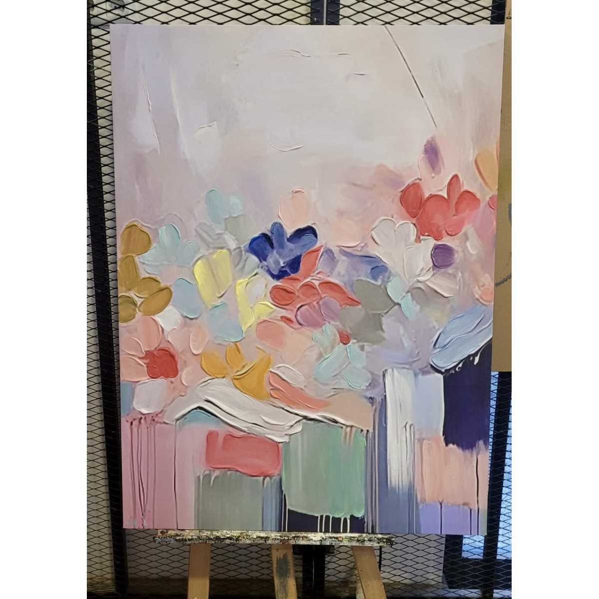 Abstract Baby Pink 3d Heavy Textured Partial Oil Painting