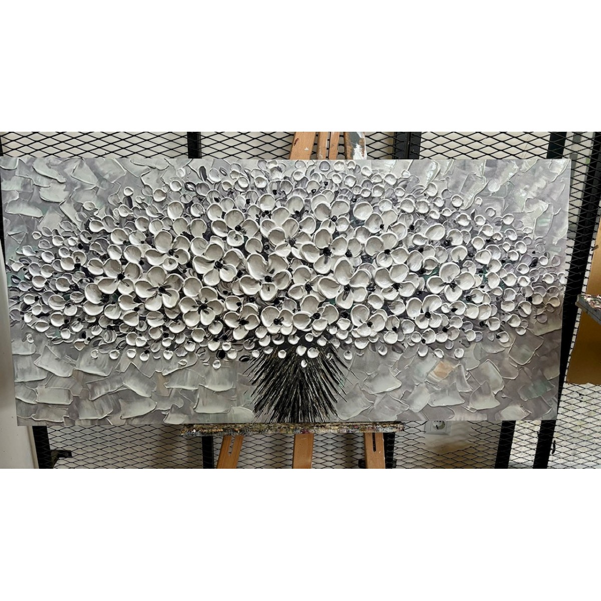 Bunch of White Flowers 3d Heavy Textured Partial Oil Painting