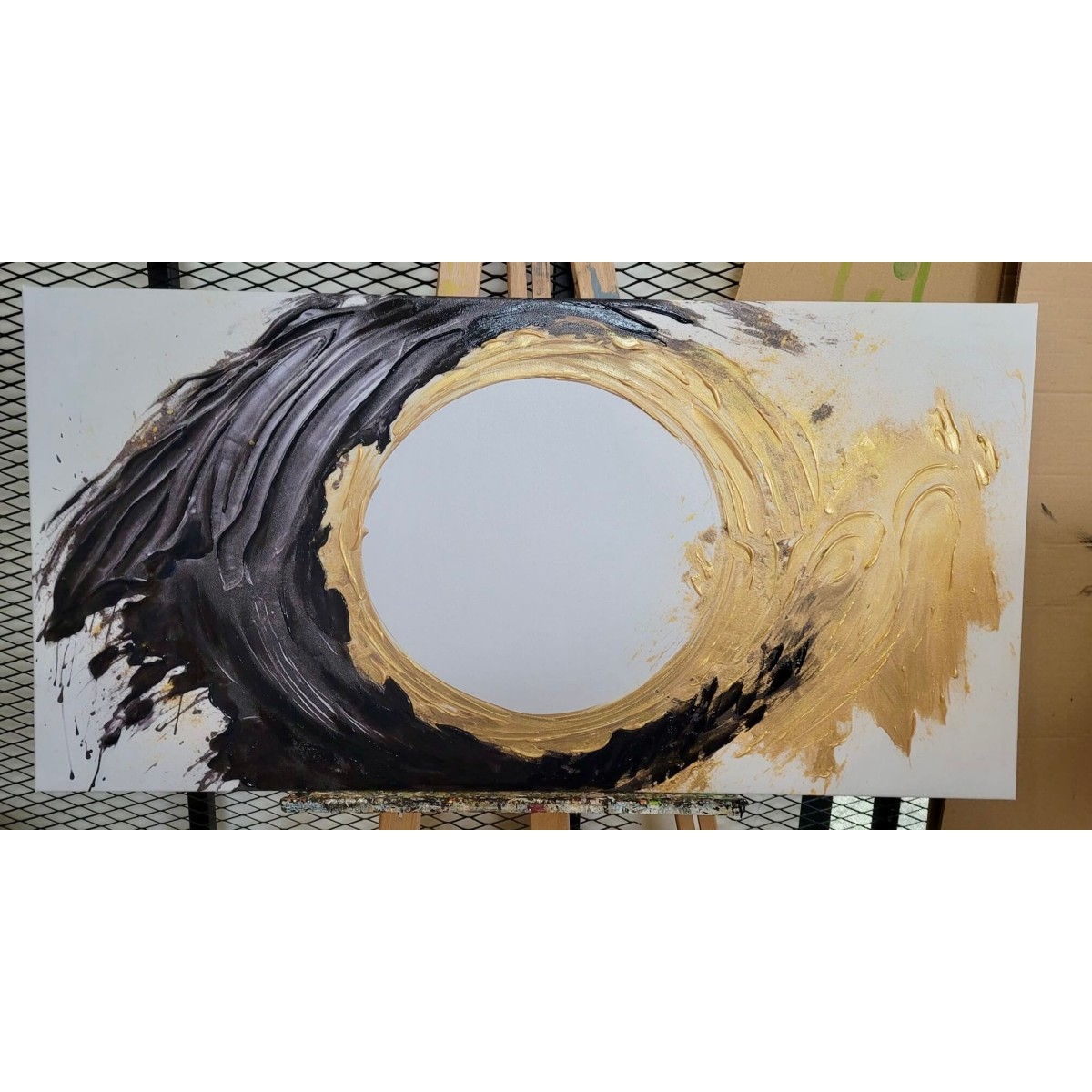 Black Gold Circle II 3D Heavy Textured Partial oil Painting