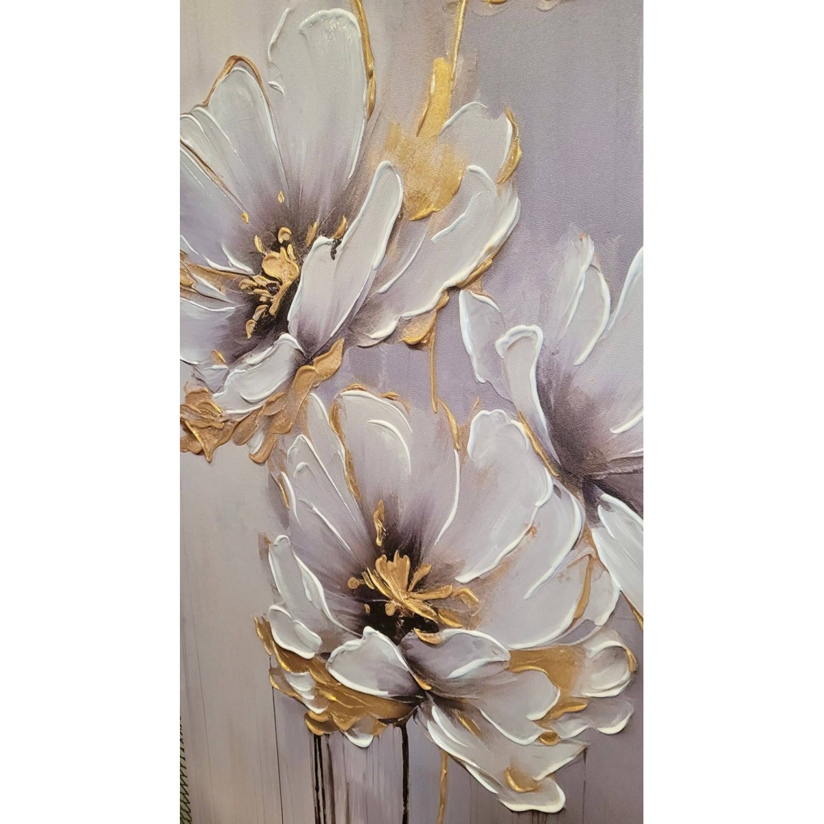 White Gold Flowers 3D Heavy Textured Partial oil Painting