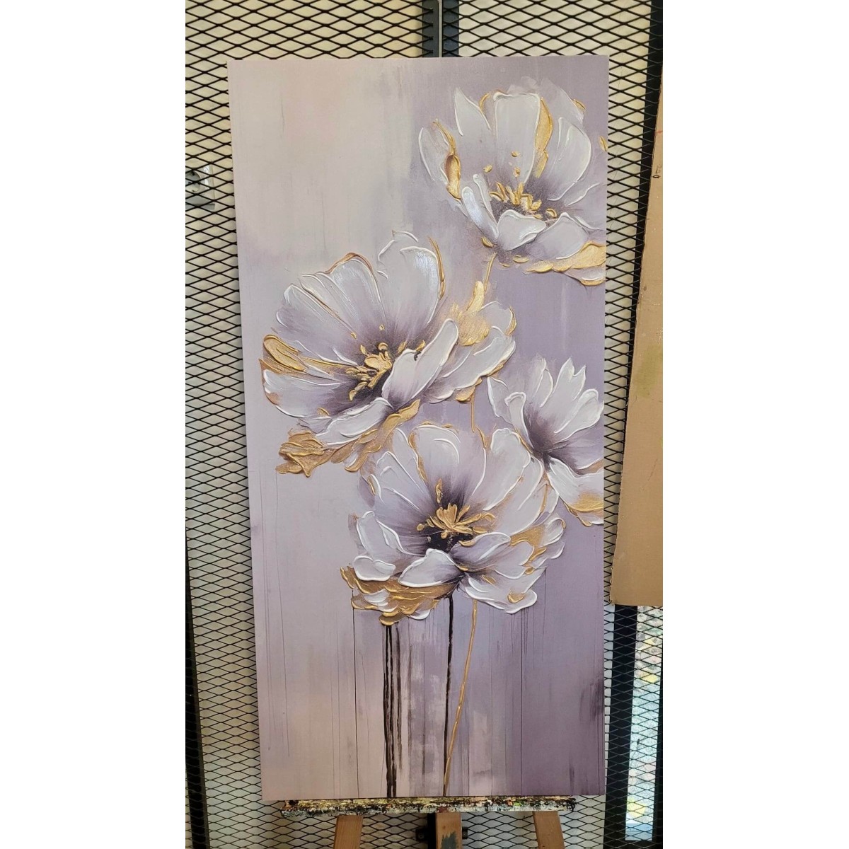 White Gold Flowers 3D Heavy Textured Partial oil Painting