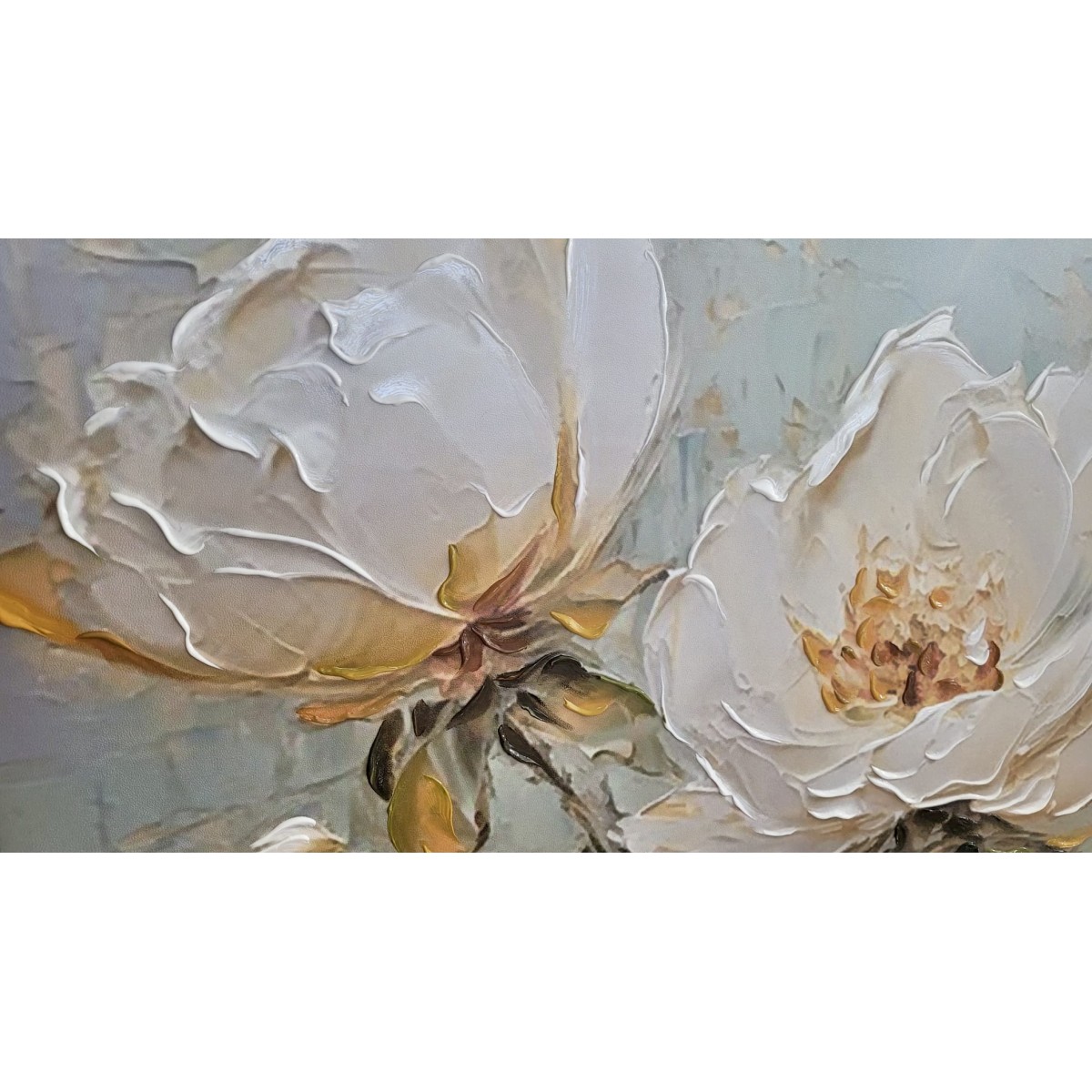 Cream Roses 3d Heavy Textured Partial Oil Painting