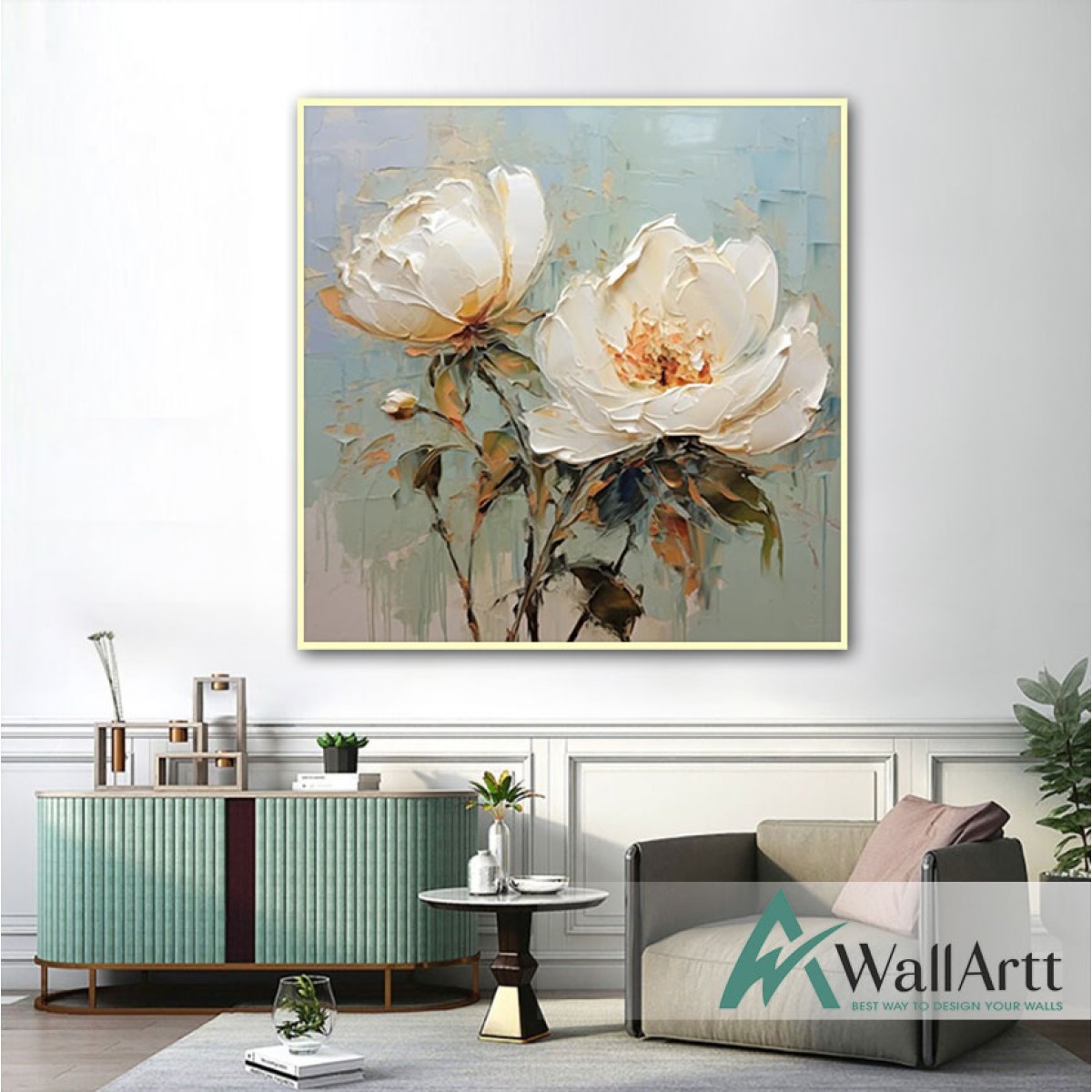 Cream Roses 3d Heavy Textured Partial Oil Painting
