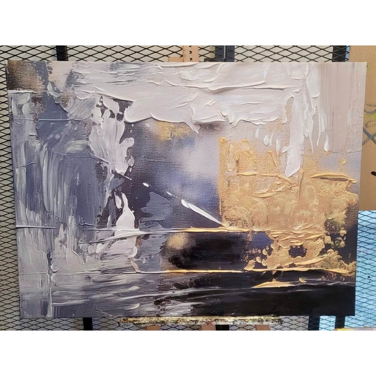 Gold on Navy 3D Heavy Textured Partial Oil Painting