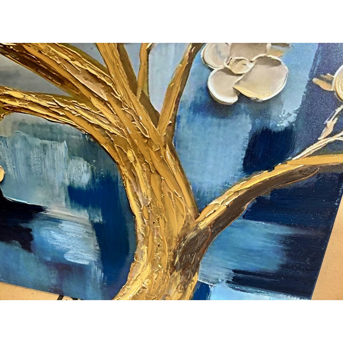 White Flowered Tree 3d Heavy Textured Partial Oil Painting