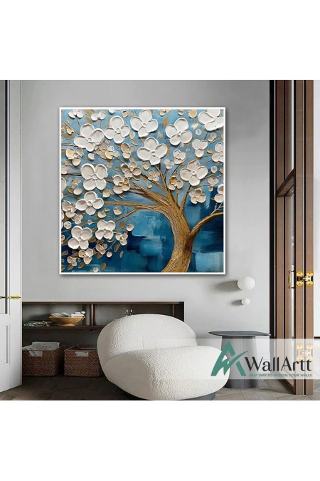 White Flowered Tree 3d Heavy Textured Partial Oil Painting