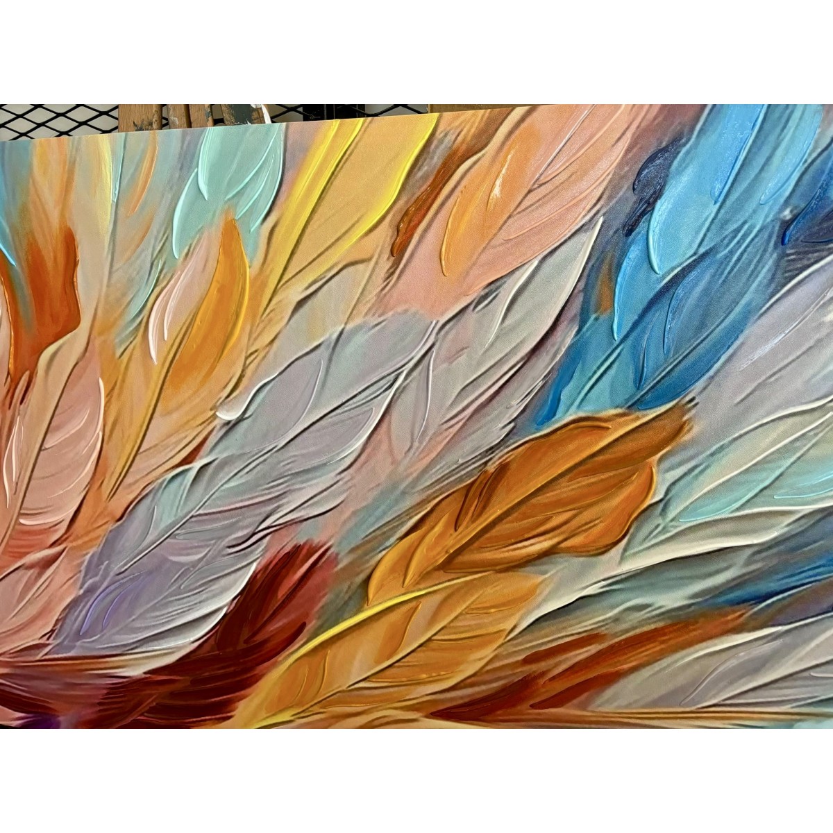 Abstract Colorful Leaves 3d Heavy Textured Partial Oil Painting