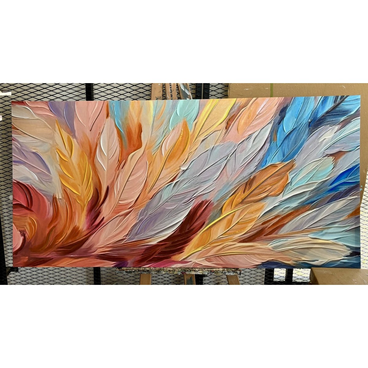 Abstract Colorful Leaves 3d Heavy Textured Partial Oil Painting