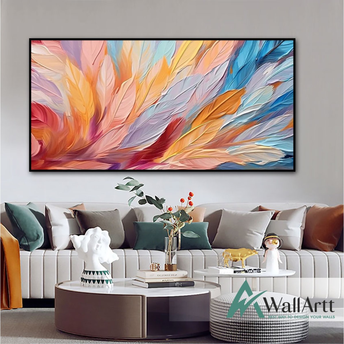 Abstract Colorful Leaves 3d Heavy Textured Partial Oil Painting