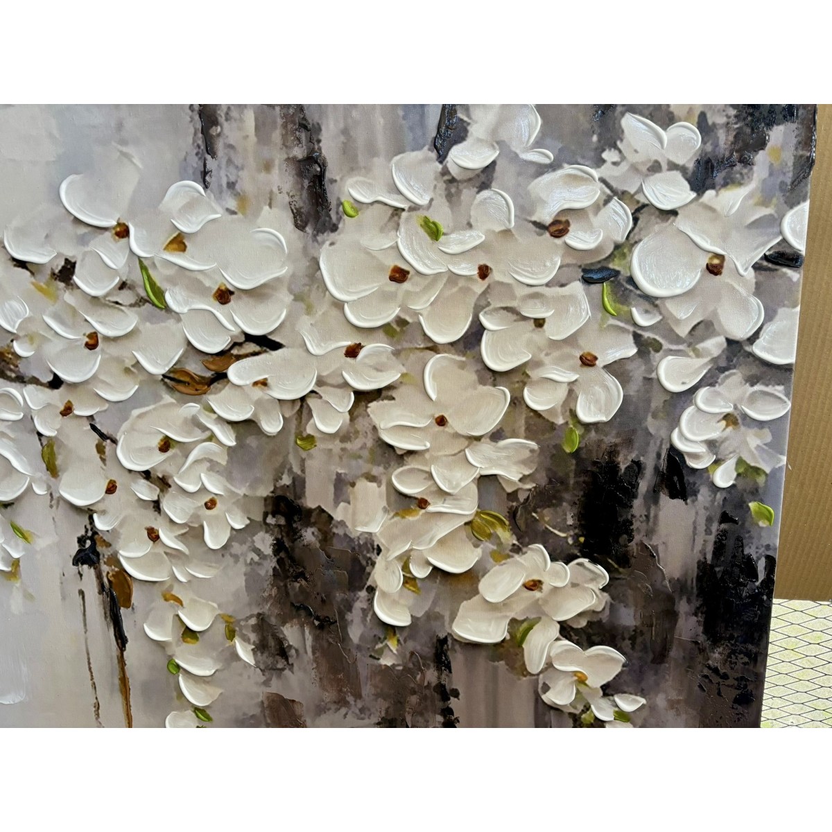 White Flower Branches 3d Heavy Textured Partial Oil Painting