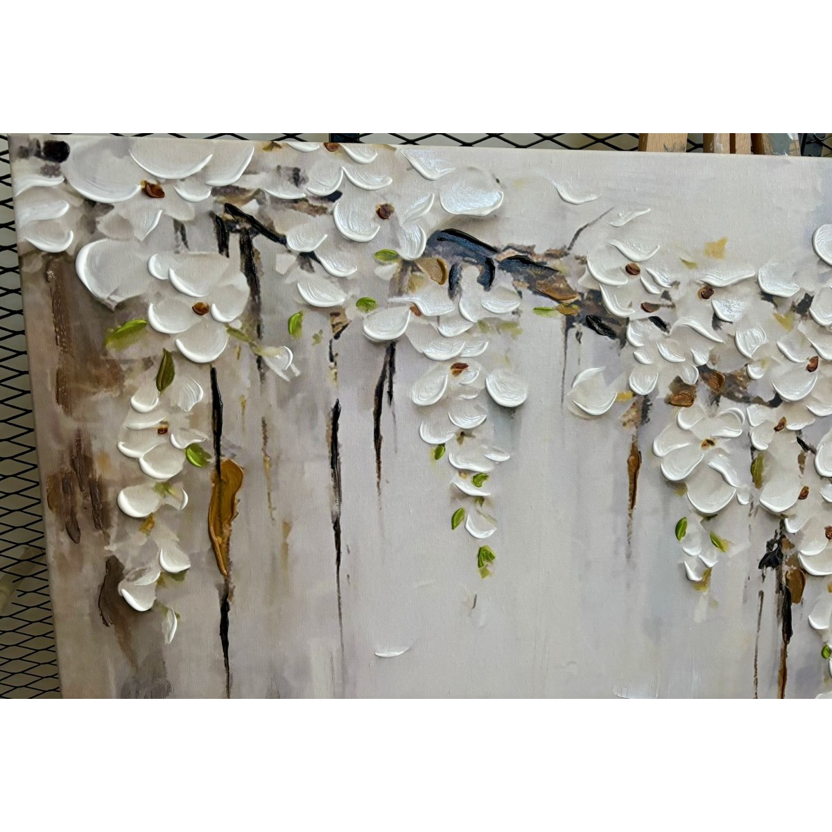 White Flower Branches 3d Heavy Textured Partial Oil Painting