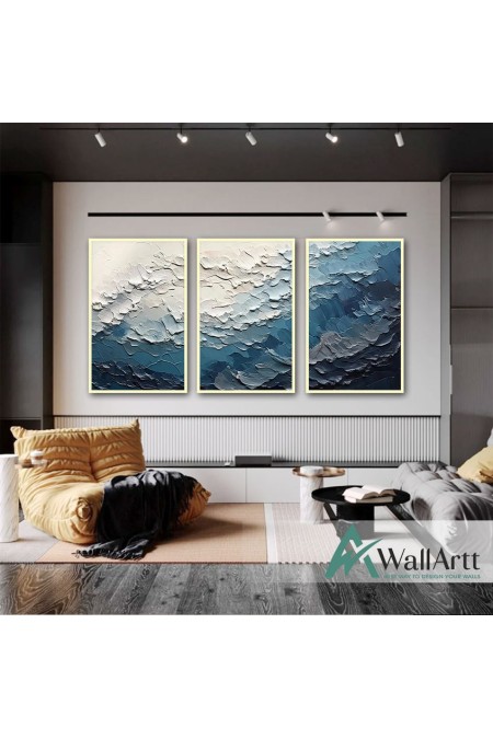 Wavy Sea Abstract 3 Piece 3d Heavy Textured Partial Oil Painting