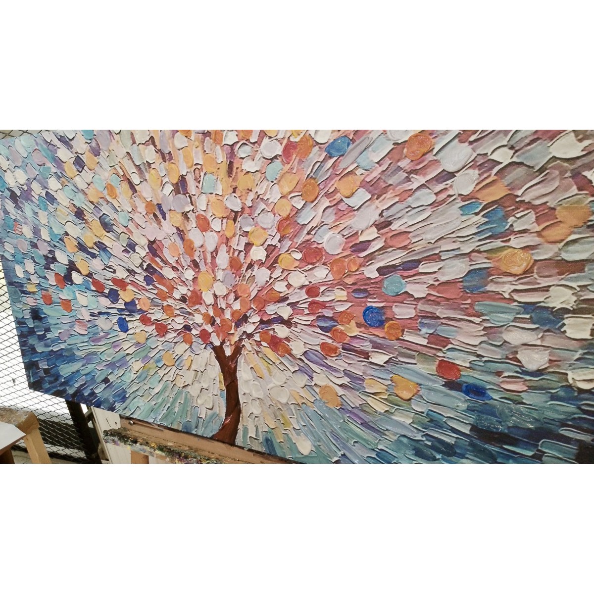 Abstract Orange Blue Tree 3d Heavy Textured Partial Oil Painting