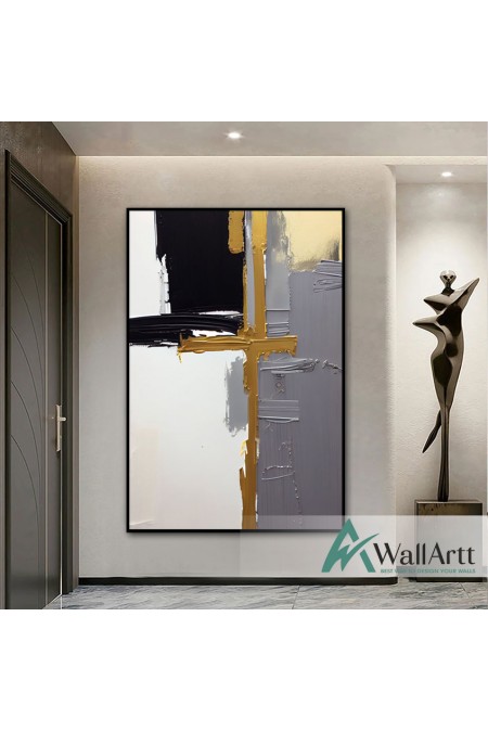 Black Grey with Gold II 3D Heavy Textured Partial Oil Painting