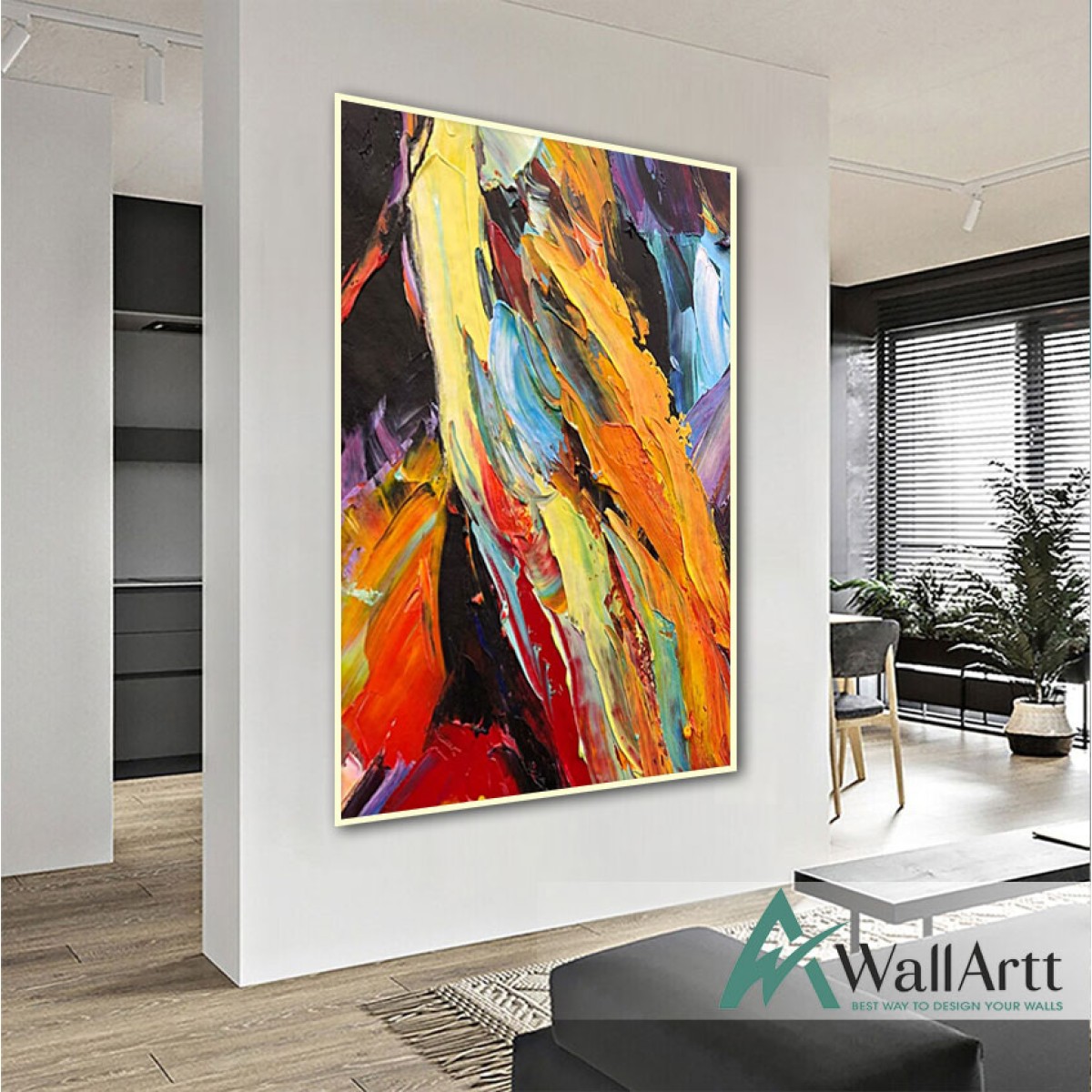 Abstract Color Flames 3D Heavy Textured Partial Oil Painting