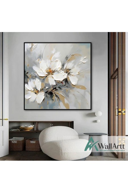 3 White Flowers 3d Heavy Textured Partial Oil Painting
