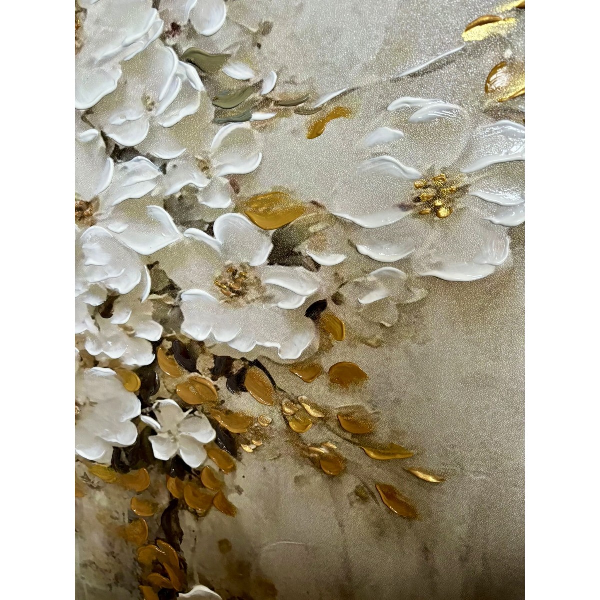 Cream Flowers 3d Heavy Textured Partial Oil Painting