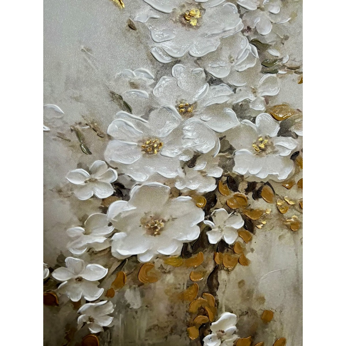 Cream Flowers 3d Heavy Textured Partial Oil Painting