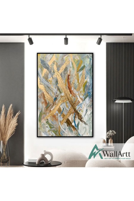 Abstract Gold Scratches Textured Partial Oil Painting