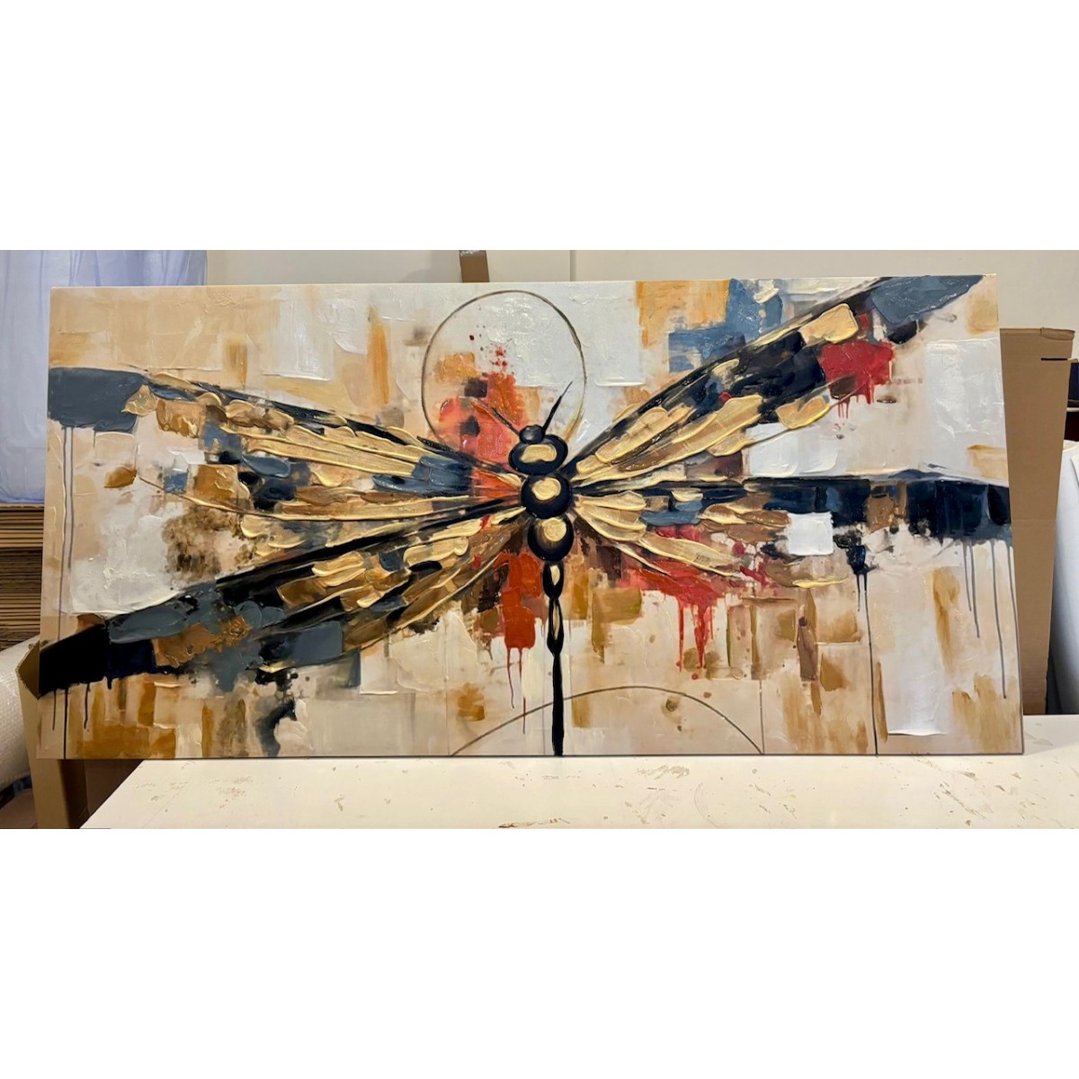 Abstract Dragonfly 3d Heavy Textured Partial Oil Painting