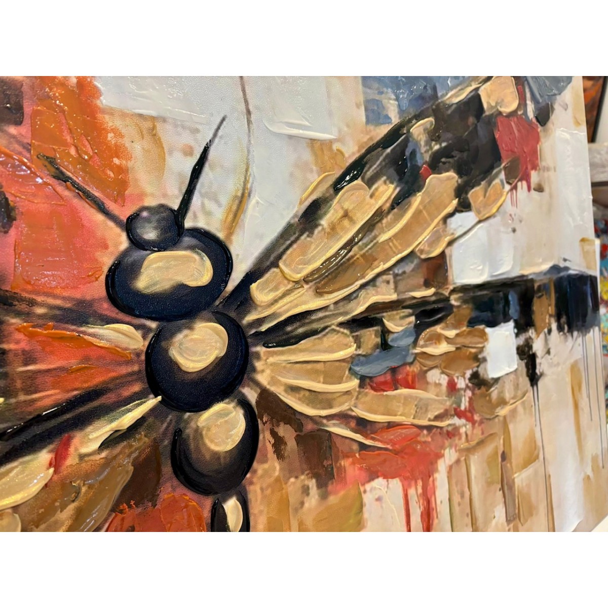 Abstract Dragonfly 3d Heavy Textured Partial Oil Painting