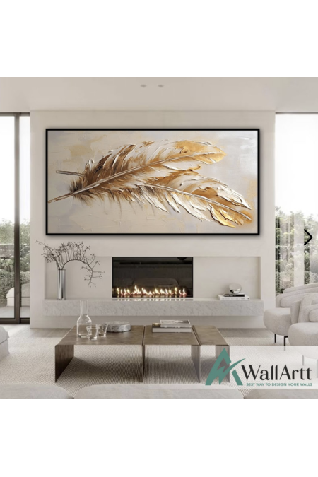 Gold Feather III 3d Heavy Textured Partial Oil Painting