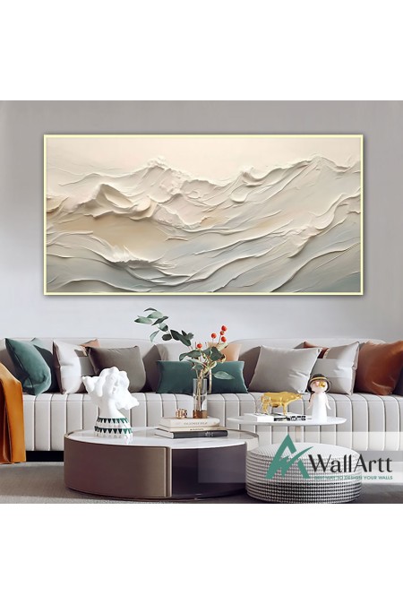 Abstract Cream Waves 3D Heavy Textured Partial Oil Painting