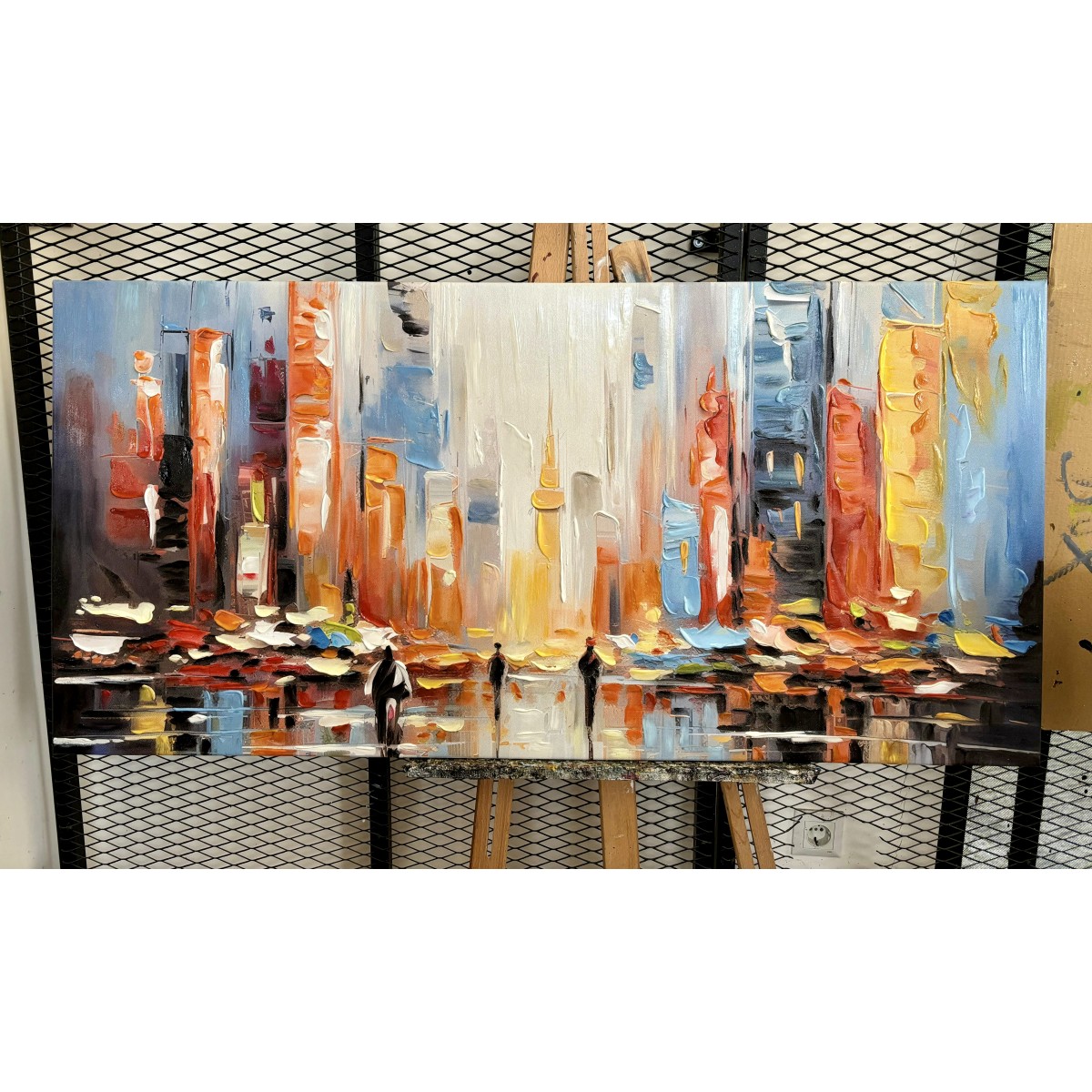 Abstract Orange Buildings 3D Heavy Textured Partial Oil Painting