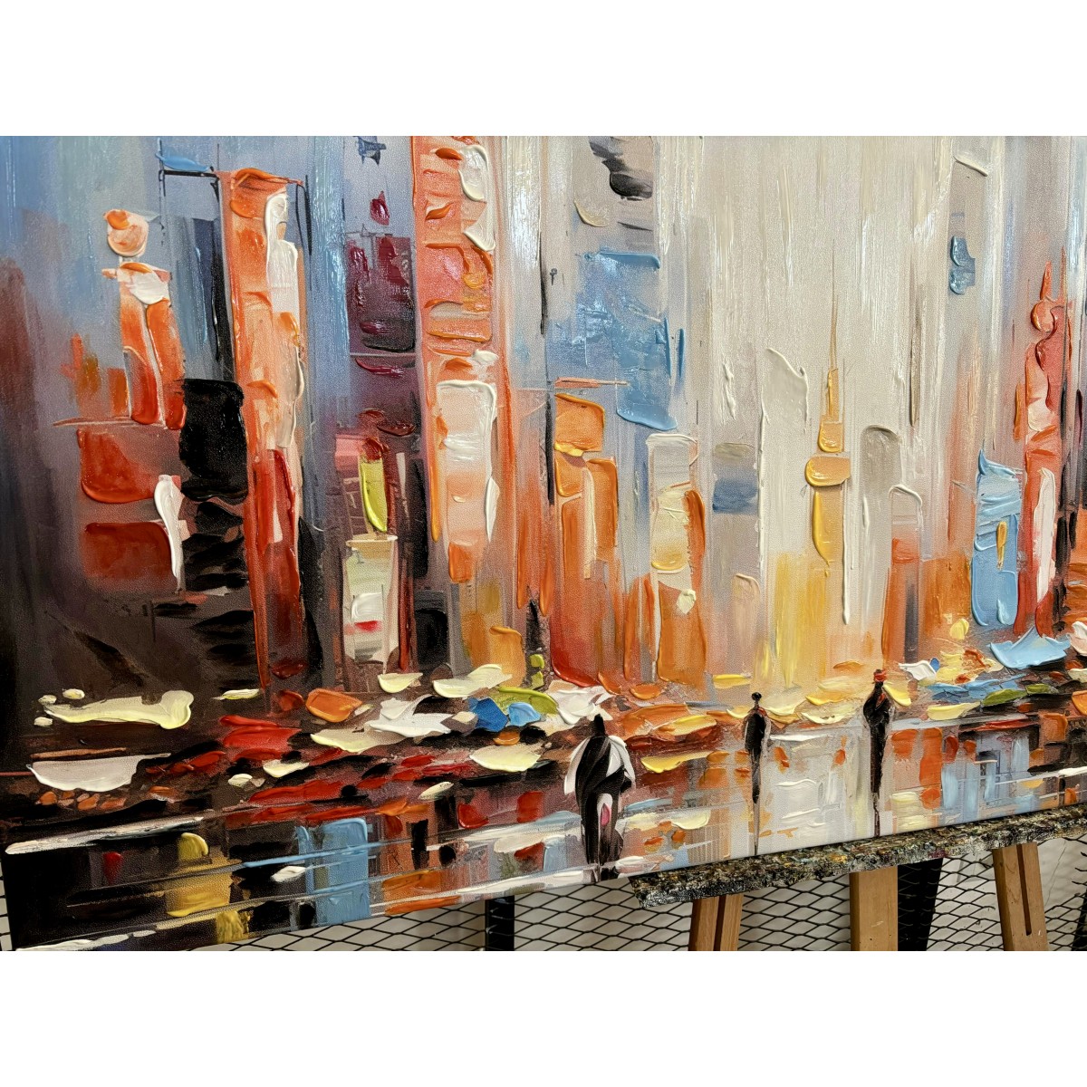 Abstract Orange Buildings 3D Heavy Textured Partial Oil Painting