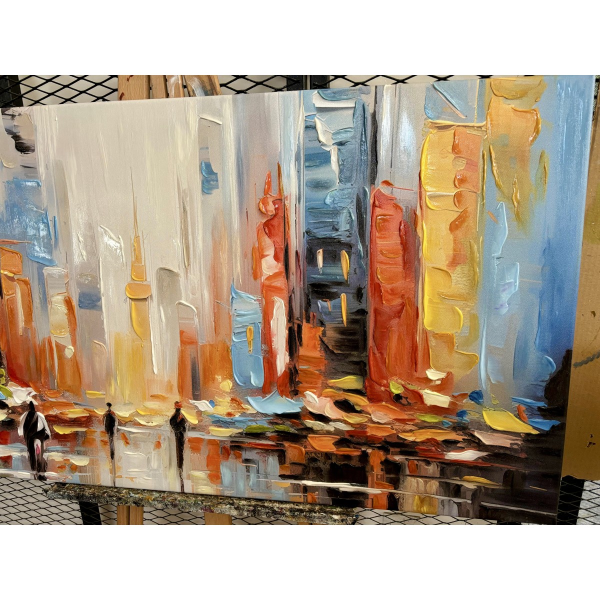 Abstract Orange Buildings 3D Heavy Textured Partial Oil Painting