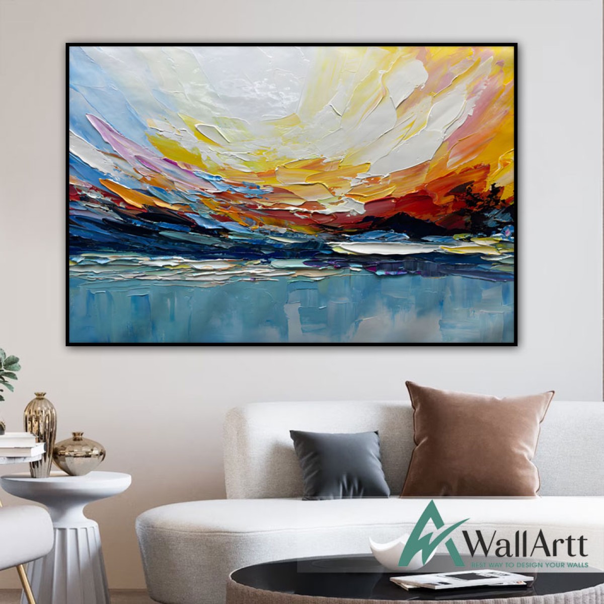 Abstract Sunset over Sea 3d Heavy Textured Partial Oil Painting