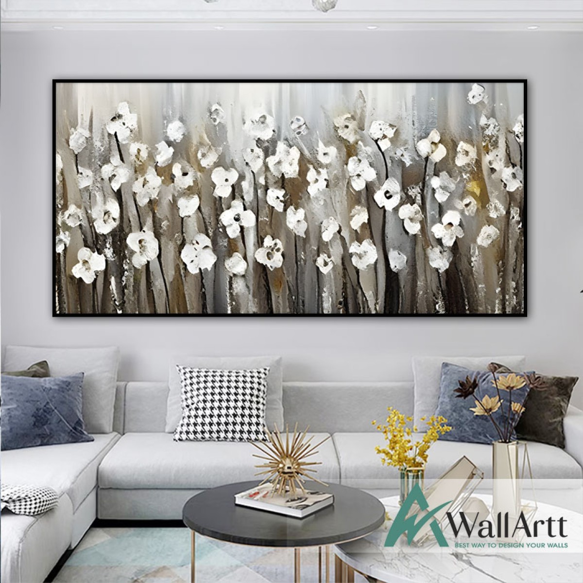 Abstract White Flowers II 3d Heavy Textured Partial Oil Painting