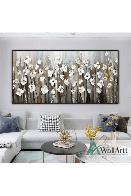Abstract White Flowers II 3d Heavy Textured Partial Oil Painting