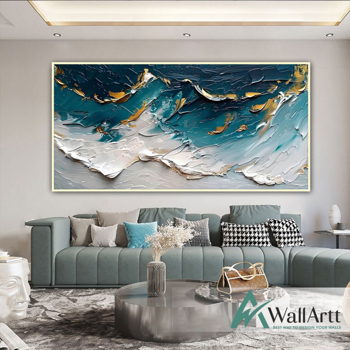 Abstract Gold Waves 3D Heavy Textured Partial Oil Painting