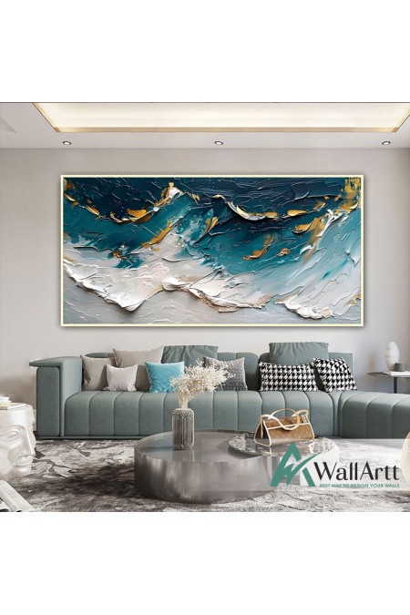 Abstract Gold Waves 3D Heavy Textured Partial Oil Painting