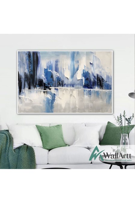Abstract Frozen Blue 3d Heavy Textured Partial Oil Painting