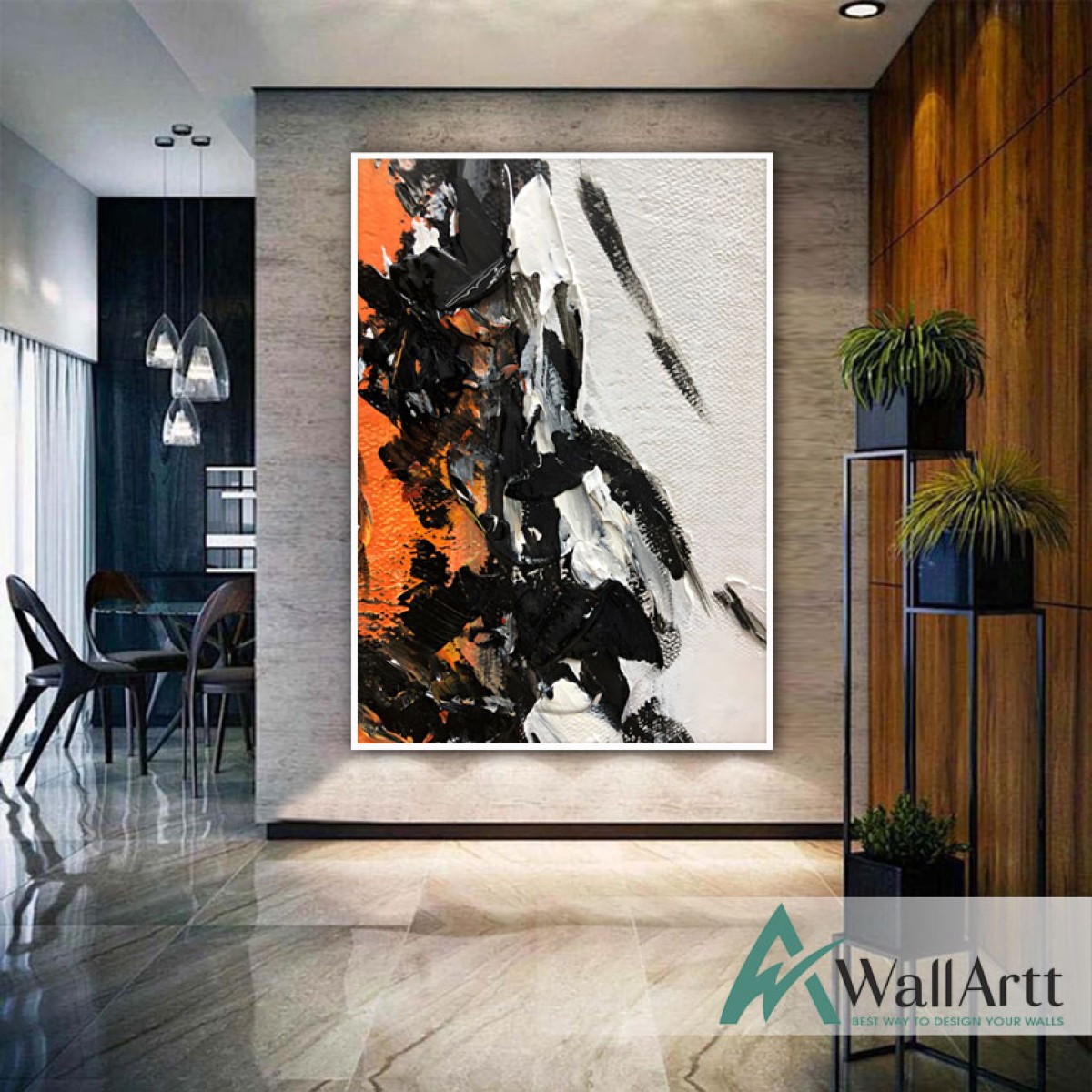 Orange Black II Abstract 3d Heavy Textured Partial Oil Painting