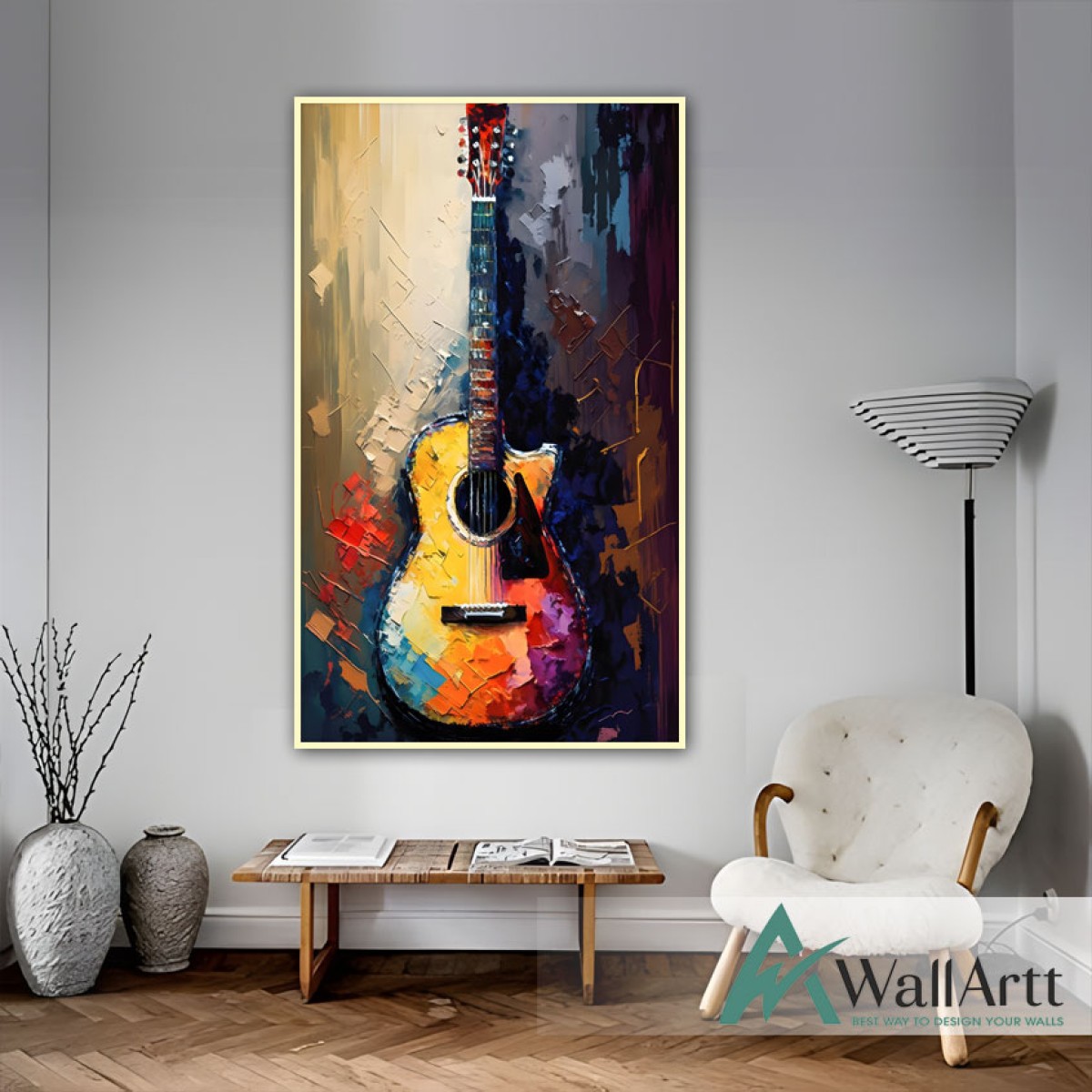 Abstract Guitar 3d Heavy Textured Partial Oil Painting