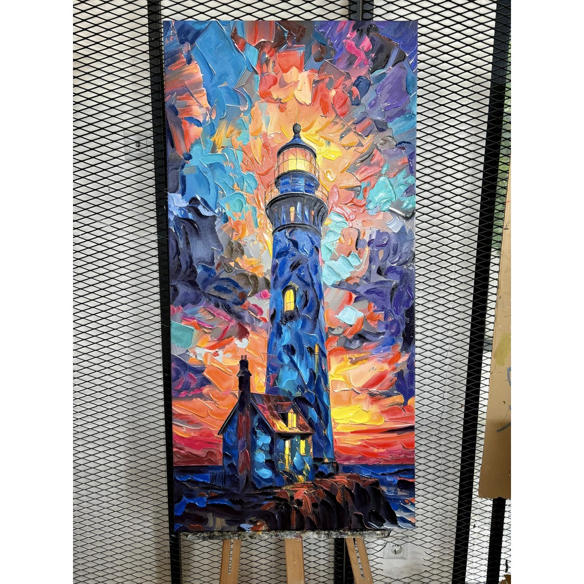 Abstract Lighthouse 3D Heavy Textured Partial Oil Painting