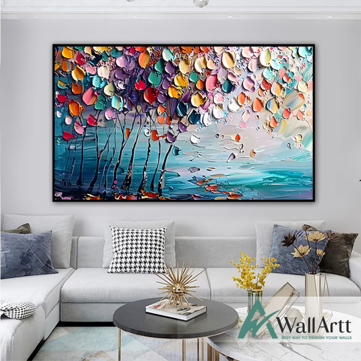 Abstract Colorful Tree 3d Heavy Textured Partial Oil Painting