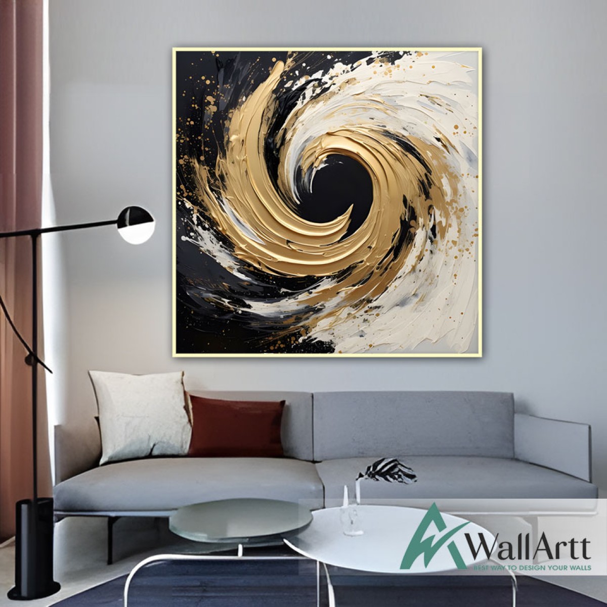 Abstract Gold Tornado 3D Heavy Textured Partial Oil Painting
