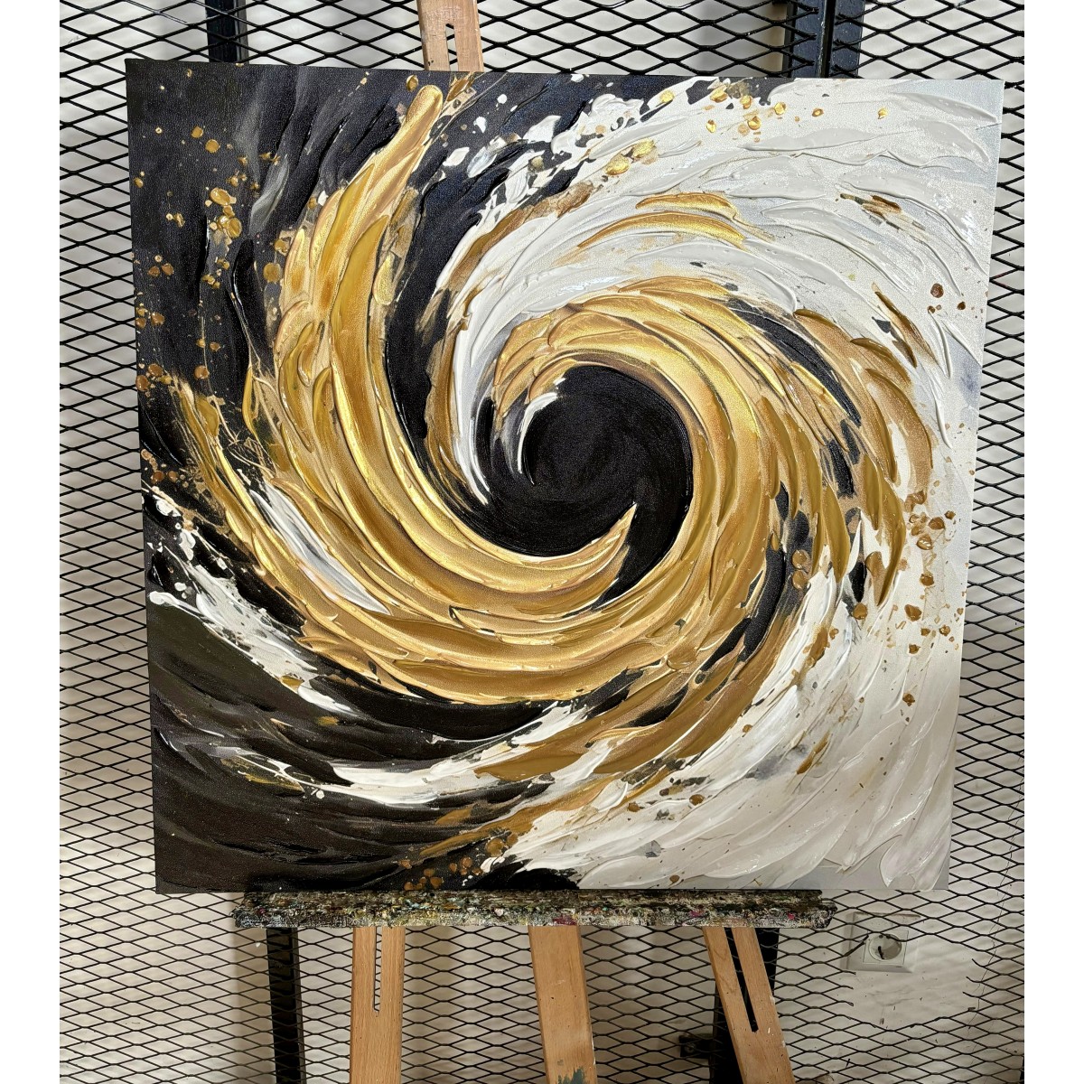 Abstract Gold Tornado 3D Heavy Textured Partial Oil Painting