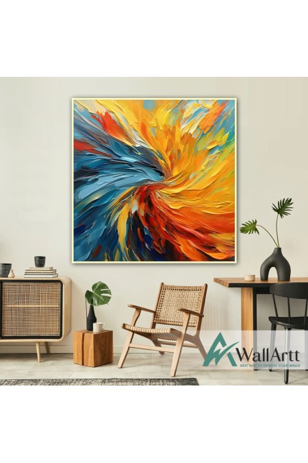 Abstract Orange Blue Splash 3D Heavy Textured Partial Oil Painting