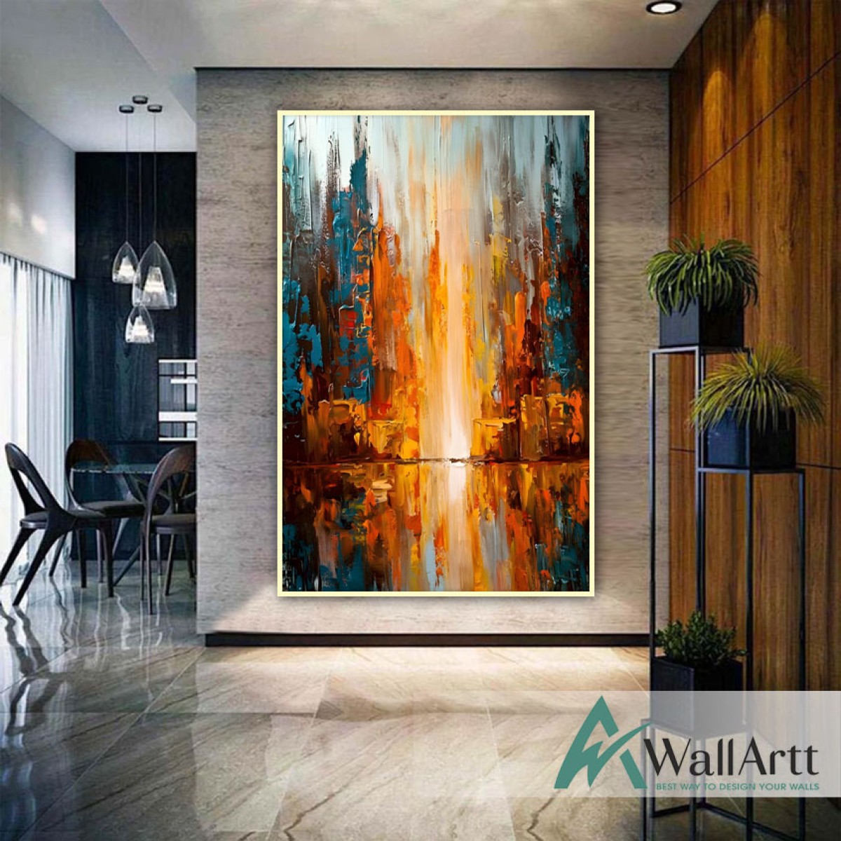 Abstract Orange City  3d Heavy Textured Partial Oil Painting