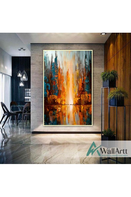 Abstract Orange City  3d Heavy Textured Partial Oil Painting