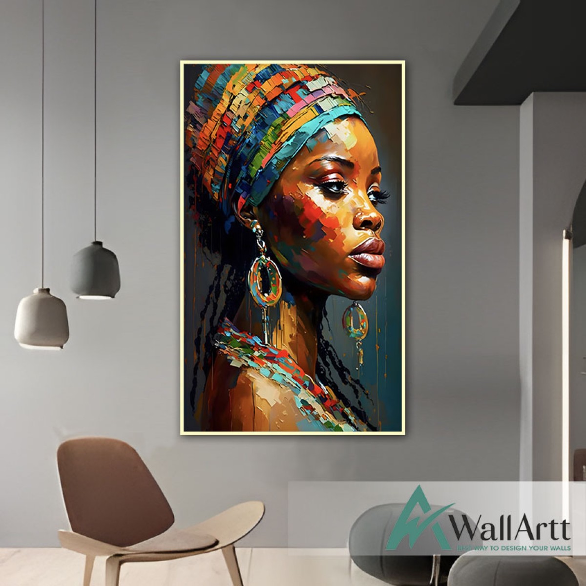 Colorful African Woman 3D Heavy Textured Partial Oil Painting